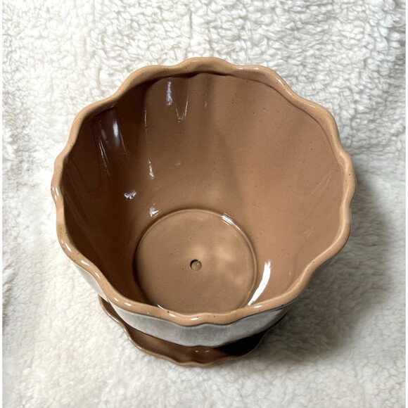9.5" Scalloped Edge Stoneware Planter Pot Saucer Rust - Hearth & Hand Magnolia - Picture 6 of 7